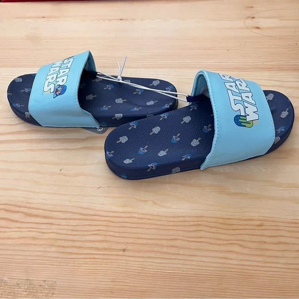 NWT Disneys Star Wars boys slides Sz 9/10 & 11/12 slip on blue darth vader